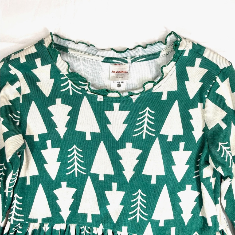 HANNA‎ ANDERSSON Girls Christmas Tree Print Long Sleeve Dress 10 Scandinavian - Picture 2 of 8